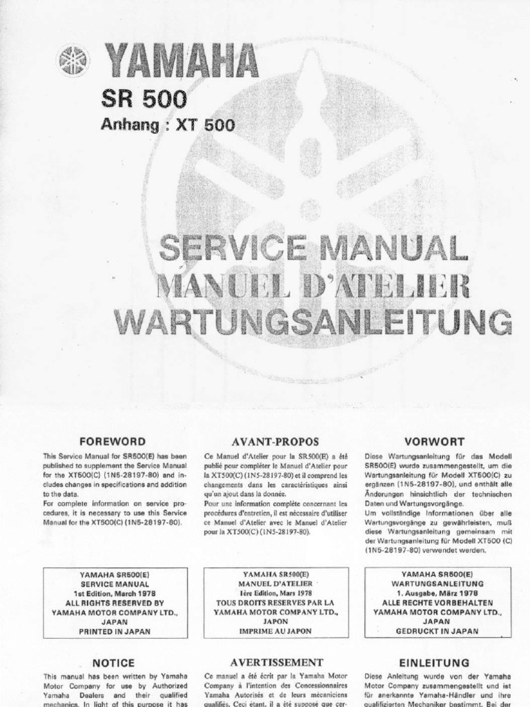 Yamaha xt500 sr500 Service Manual | PDF