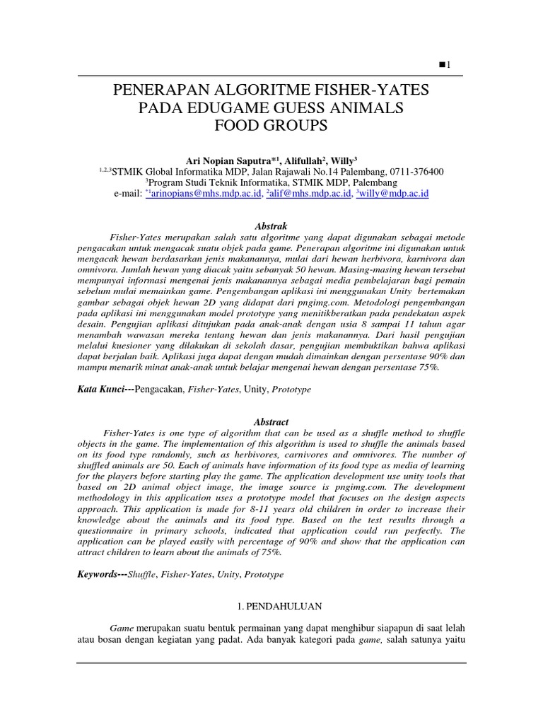 Penerapan Algoritme Fisher-Yates dalam Edugame | PDF