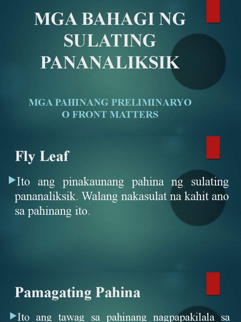 Mga Bahagi NG Sulating Pananaliksik | PDF