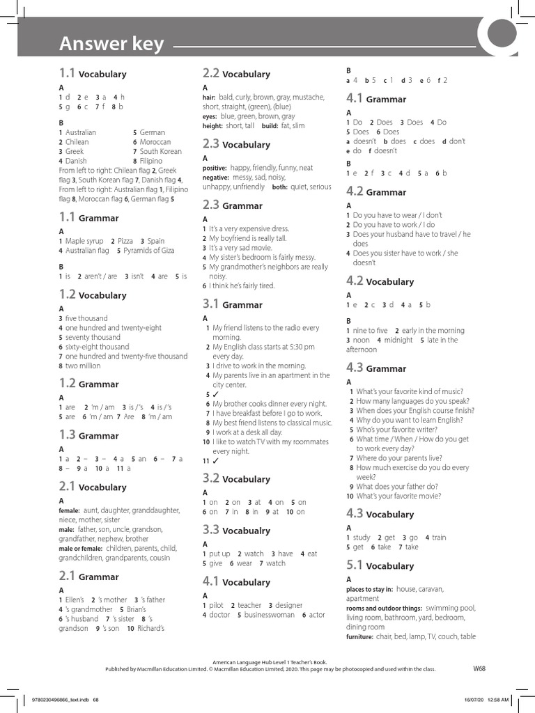 Anwer Key - TB Worksheets - Level 1 | PDF