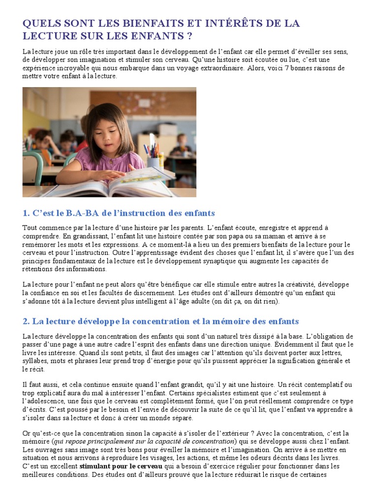 Bienfaits de la lecture pour les enfants | PDF | Sommeil | Lexique