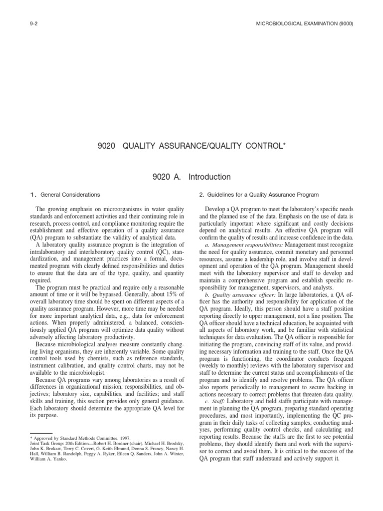 9020 Quality AssuranceQuality Control (1997) PDF Quality Assurance