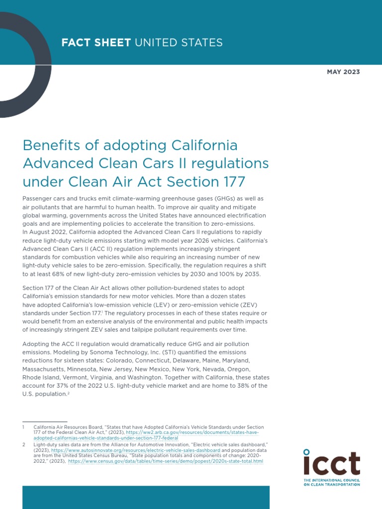 Benefits of Adopting California Advanced Clean Cars II Regulations
