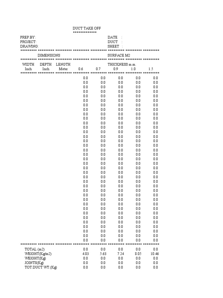 Duct Weight PDF Length