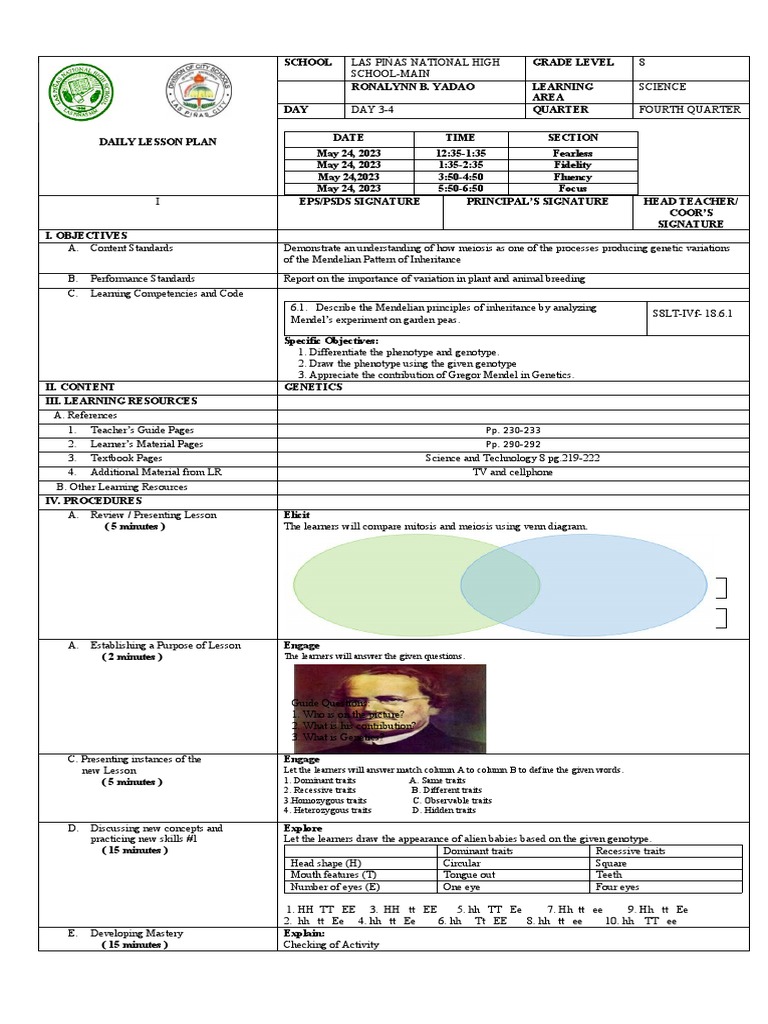 Genetics Lesson Plan for Grade 8 | PDF
