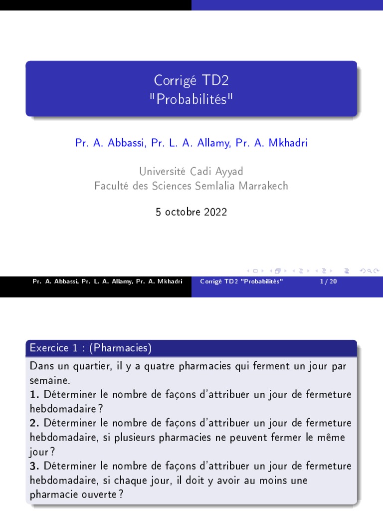 Corrigé TD2 : Exercices de Probabilités | PDF | Choix multiple