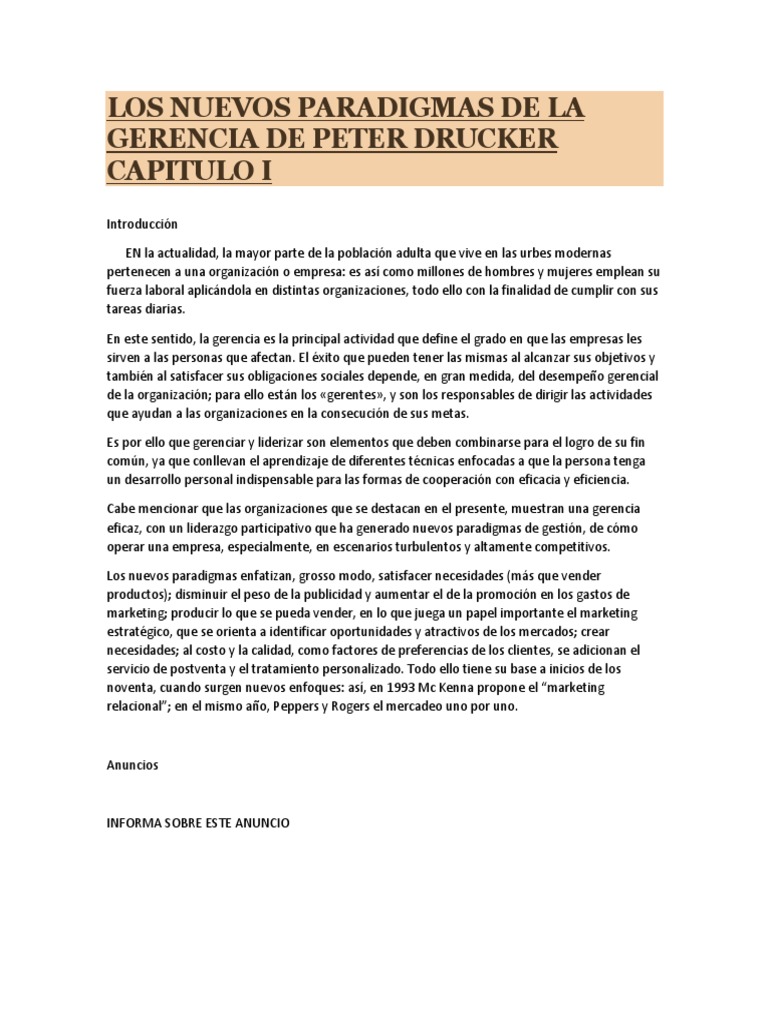 Los Nuevos Paradigmas de La Gerencia de Peter Drucker Capitulo | PDF ...