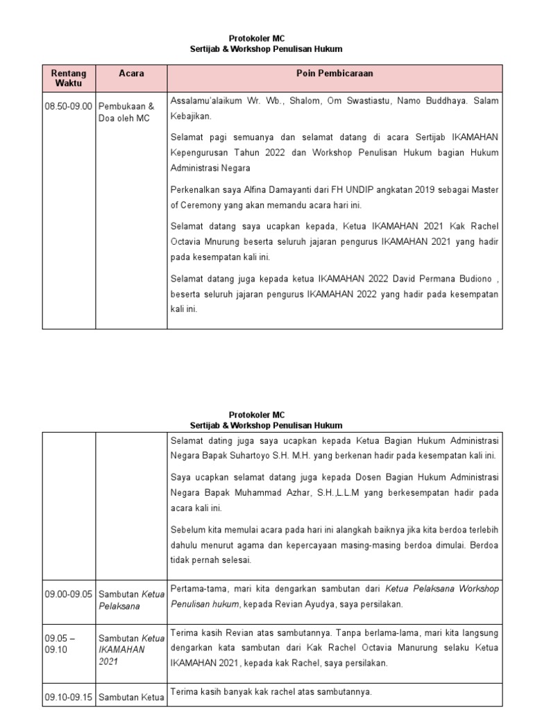 Protokol Sertijab dan Workshop Hukum | PDF