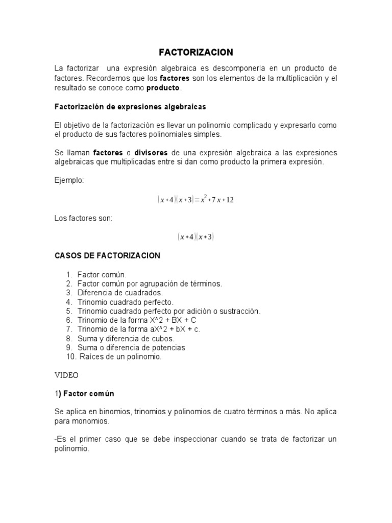 Factorizacion Pdf Factorización Multiplicación