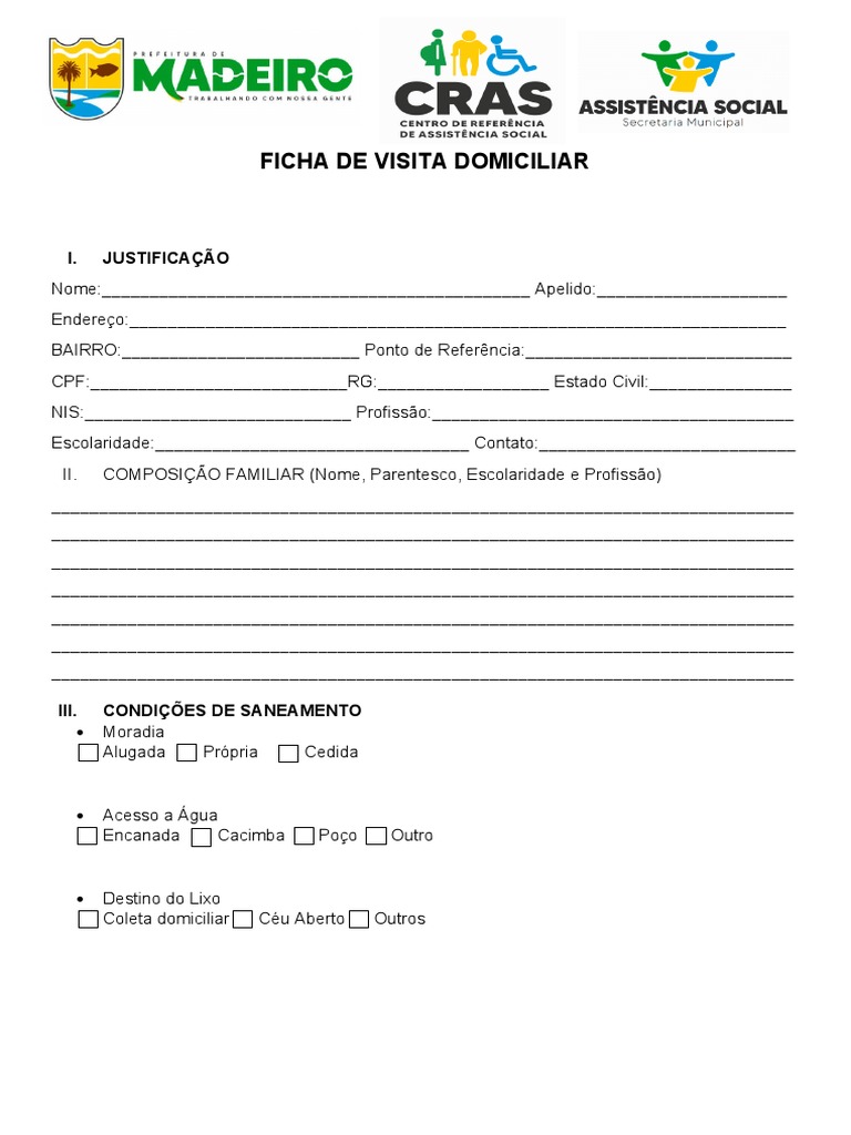 Ficha de Visita Domiciliar CRAS | PDF | Carreira e Crescimento ...