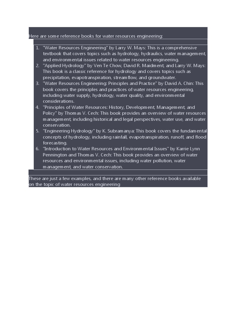 Key References for Water Resources Engineering | PDF | Science ...