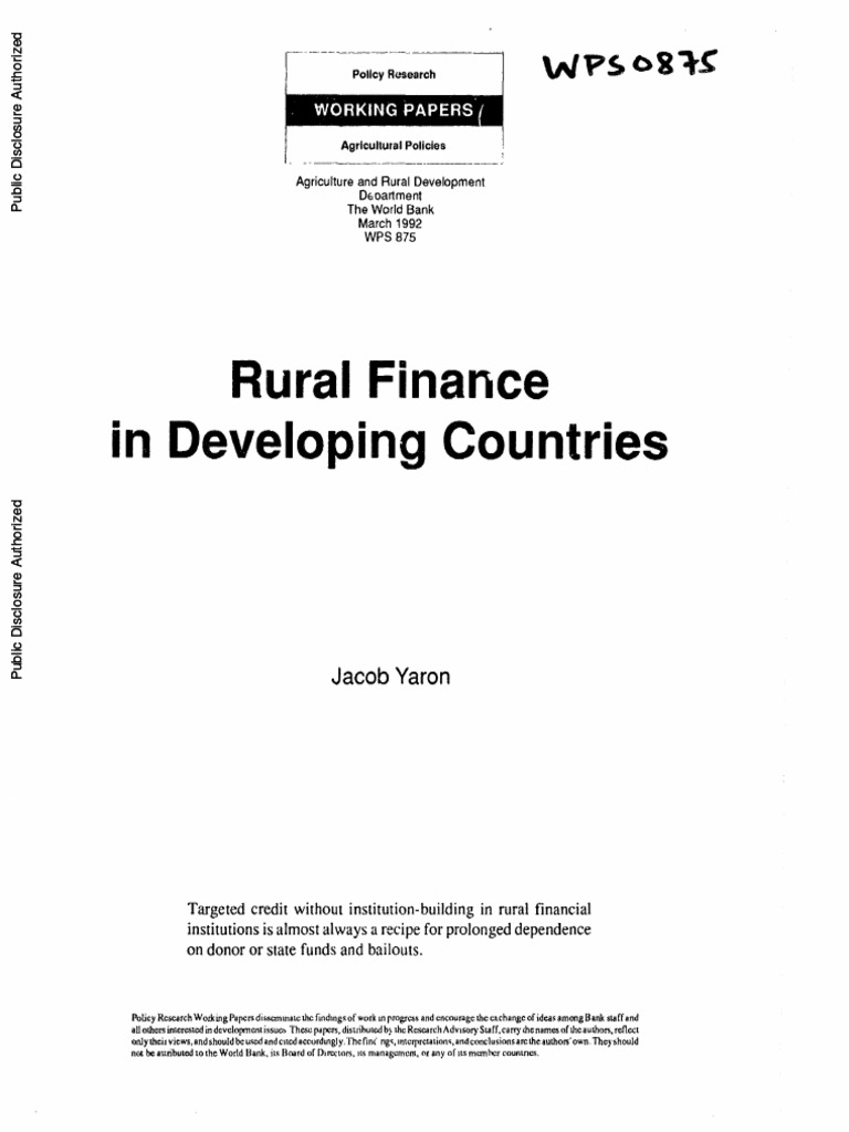 WB Yaron Rural Finance in Developing Countries PDF Loans