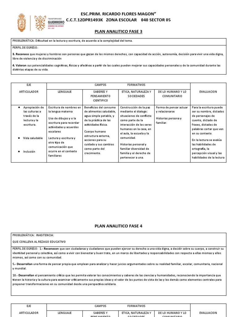 Plan Analítico para Primaria: Fases 3-5 | PDF | Pensamiento ...
