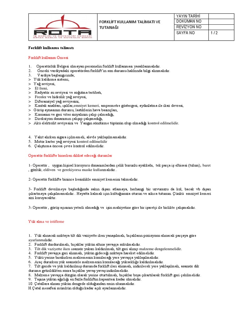 Forklift Kullanma Talimati PDF
