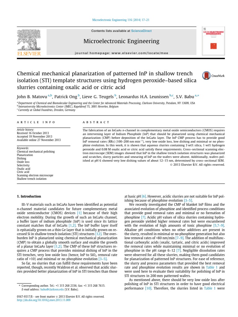 CMP of InP in STI Structures | PDF | Silicon Dioxide | Solid State ...