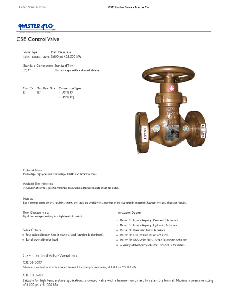 C3E Control Valve Specifications & Options | PDF | Science ...