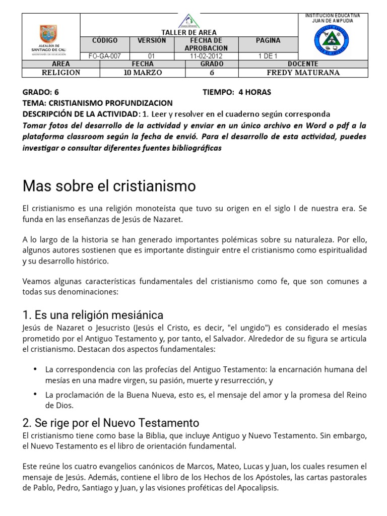 Taller de Profundización en Cristianismo | PDF | Jesús | Juan el apóstol