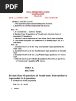 Mathematics Sample Paper Class IX Session 20-21