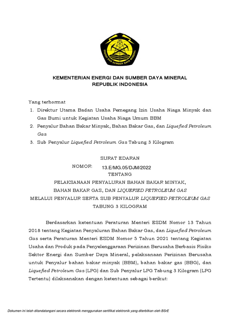 Izin Usaha Penyalur BBM dan LPG | PDF
