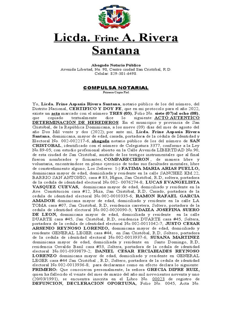 Compulsas Notariales de Herederos en RD | PDF