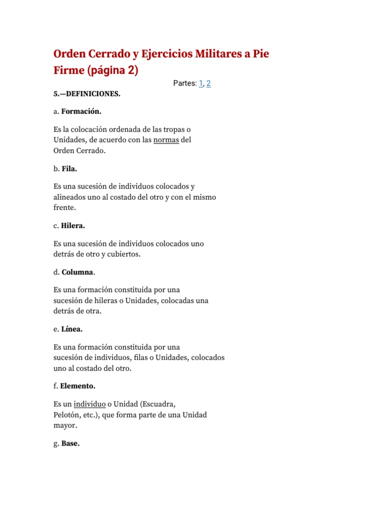 Orden Cerrado y Ejercicios Militares A Pie Firme | PDF | Militar