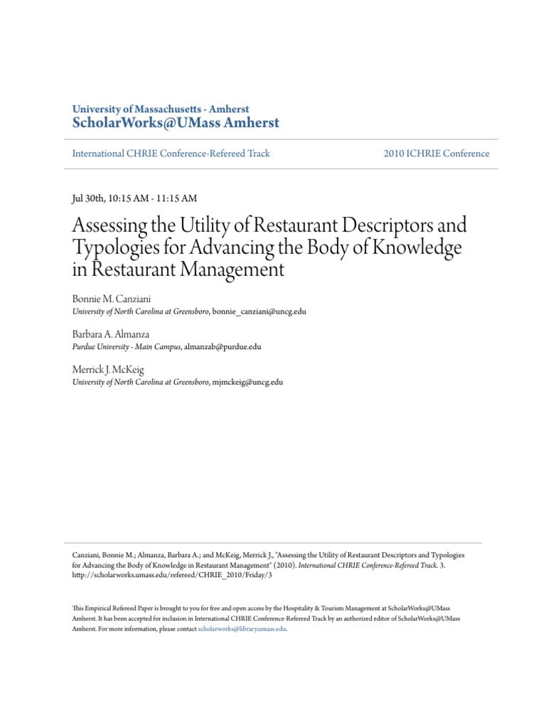 Restaurant Typologies and Descriptors Analysis | PDF | Foodservice ...