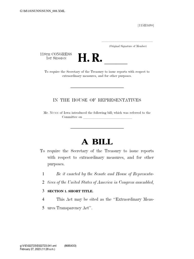 Extraordinary Measures Transparency Act PDF United States Debt