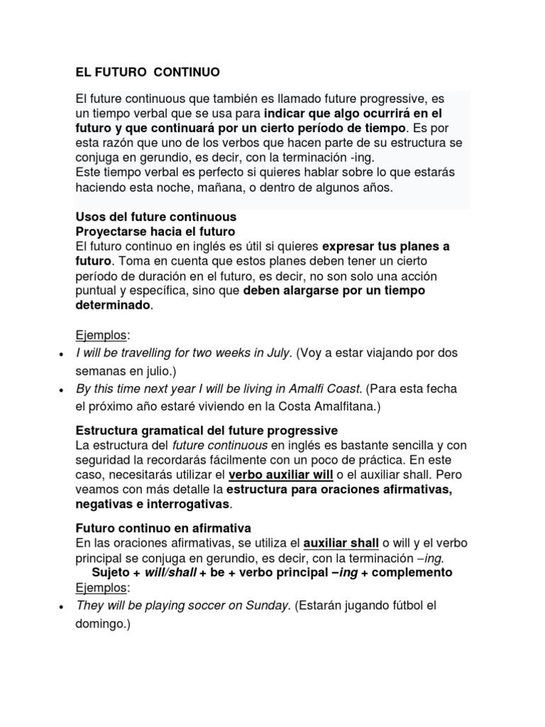 Futuro Continuo y Perfecto en Inglés | PDF | Verbo | Gramática