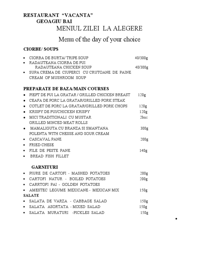 Meniu A La Carte PDF