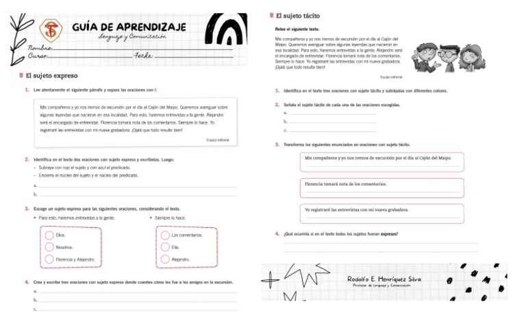 Guía Sujeto Tácito Y Expreso 5 Pdf