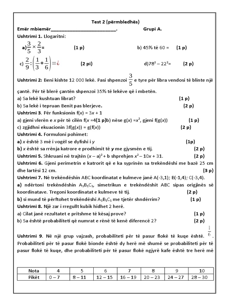 Matematika 10 - Test 2 | PDF
