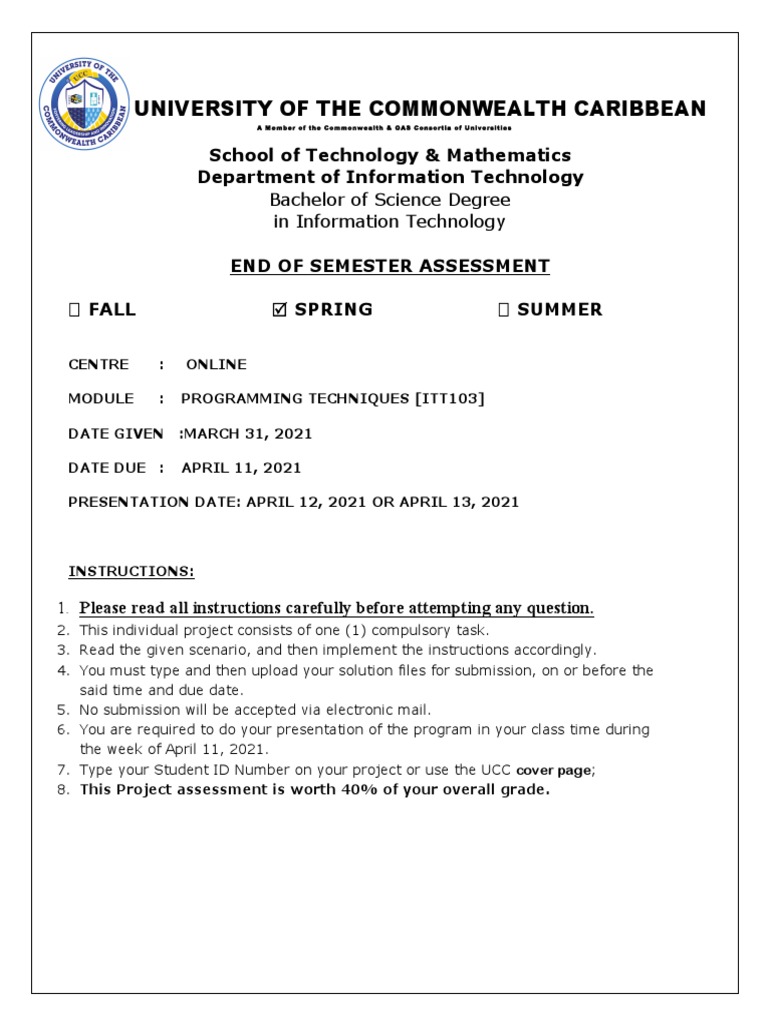Programming Techniques Project | Download Free PDF | Menu (Computing ...