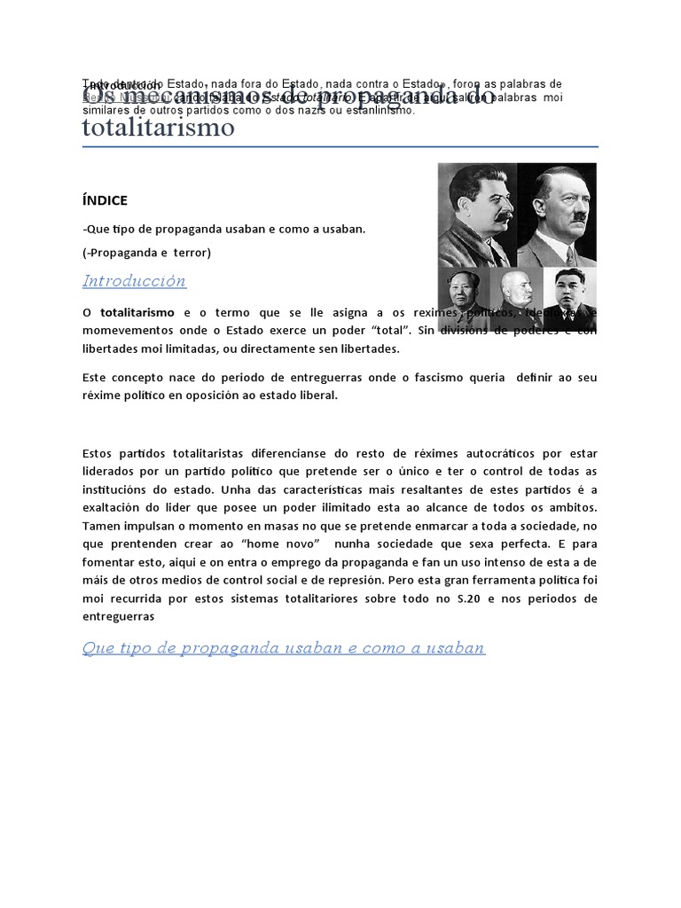 Os Mecanismos de Propaganda Do Totalitarismo | PDF