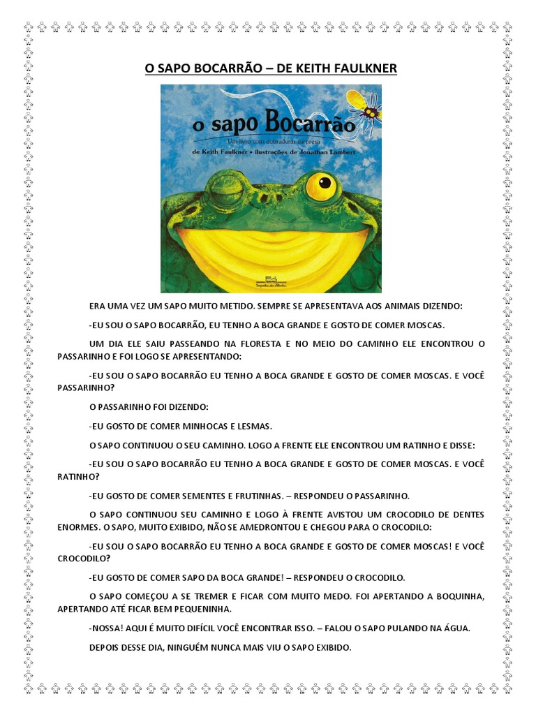 A História do Sapo Bocarrão | PDF | Gastronomia, comida e vinho | Casa ...