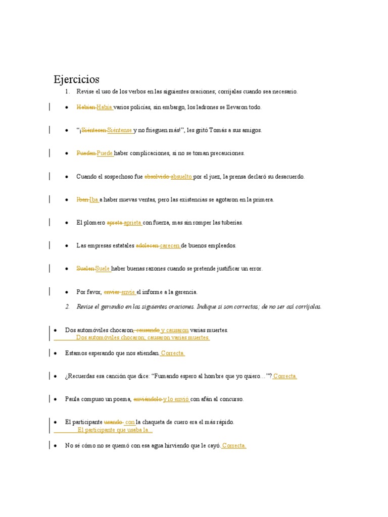 Taller corregido verbos y verboides | PDF