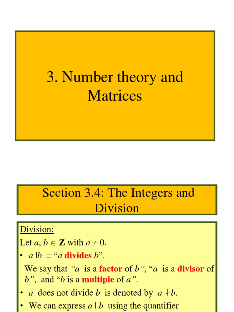 CH 3-Number Theory and Matrices | PDF | Matrix (Mathematics) | Division ...