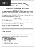 Prova de Ensino Religioso - 5º Ano | PDF | Amor