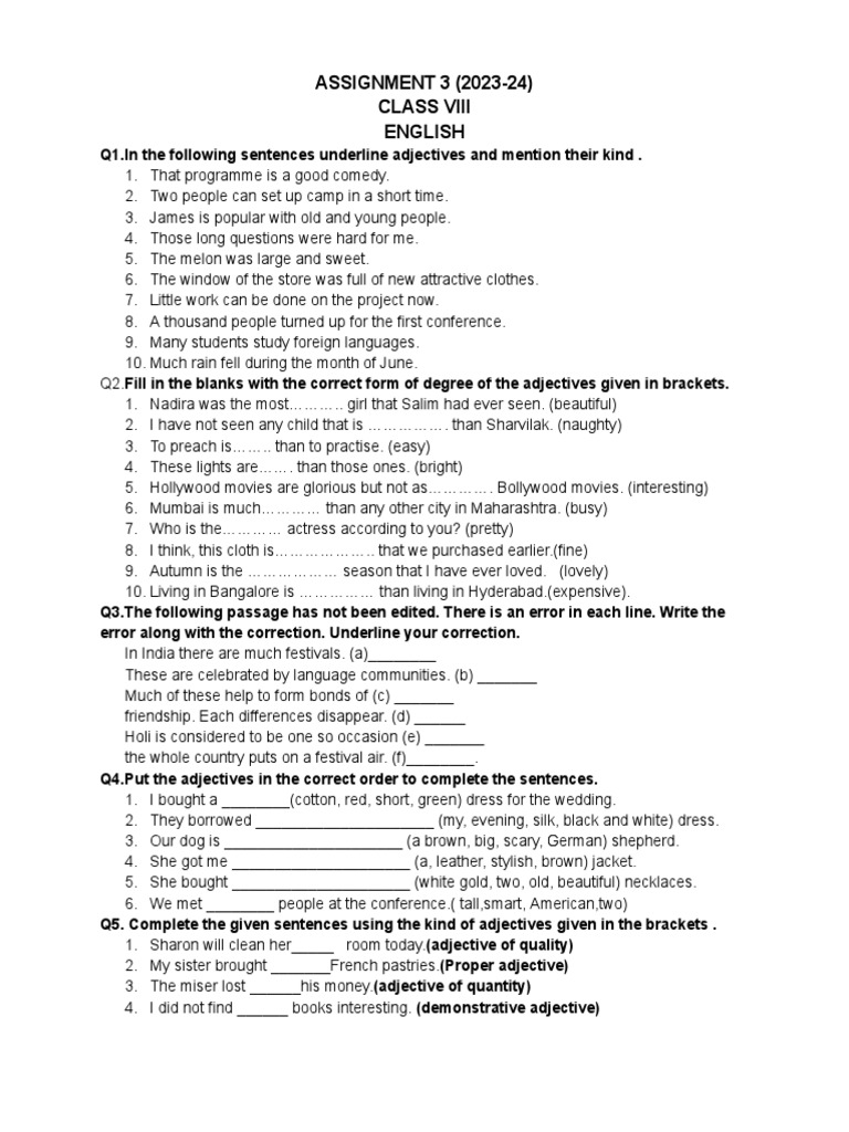 Assignment 3 class 8 pdf