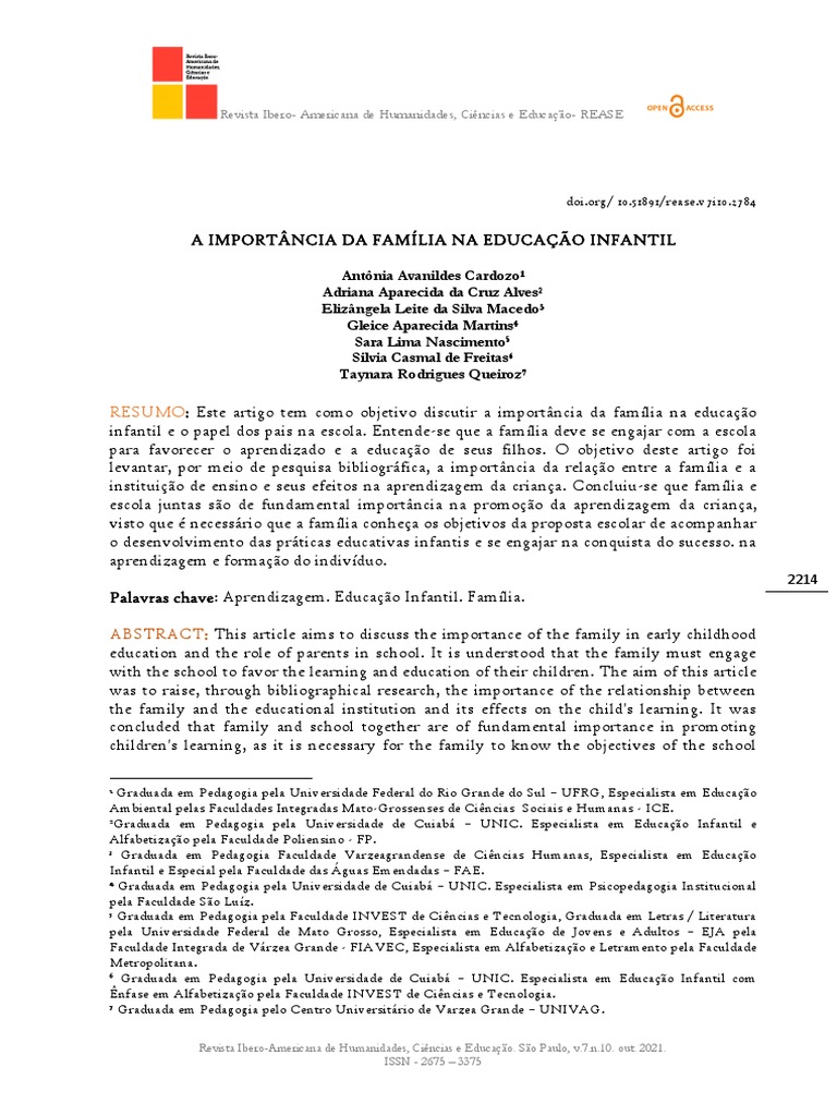 Artigo - A Importância Da Família Na Educação Infantil | PDF | Família ...
