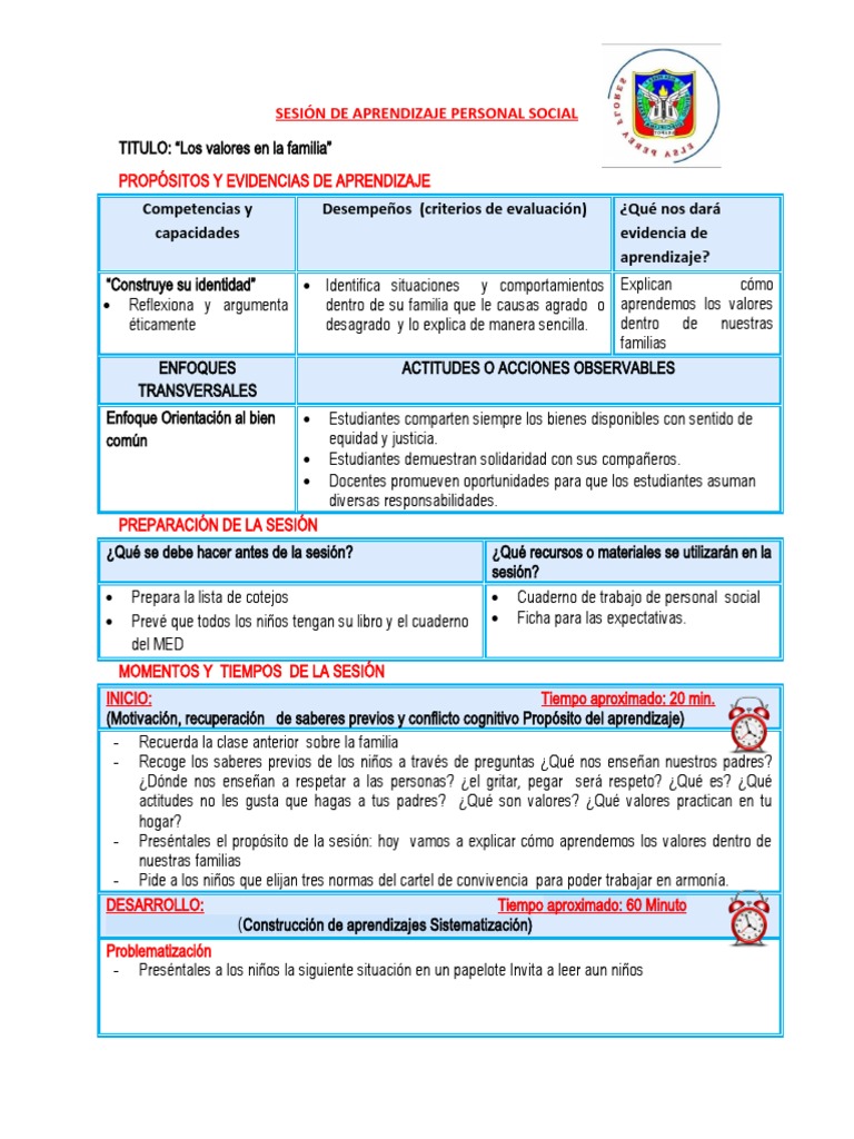 Sesión de Aprendizaje Personal Social Miercoles 10 - 05 | PDF ...