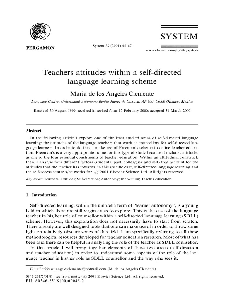 Teachers Attitudes Within A Self Directed Language Learning Scheme
