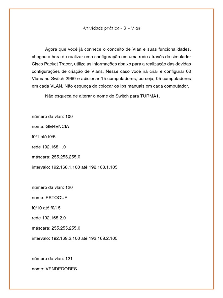 Configuração de VLANs no Cisco Packet Tracer | PDF | Computadores ...
