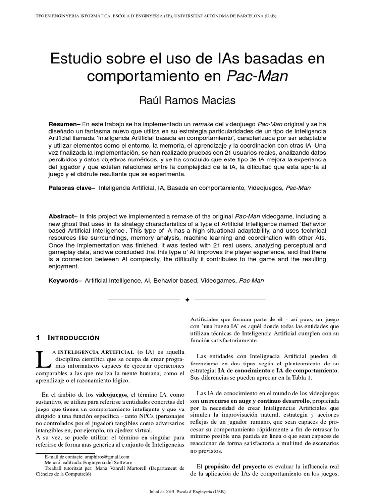 IA Basada en Comportamiento en Pac-Man | PDF | Inteligencia artificial ...
