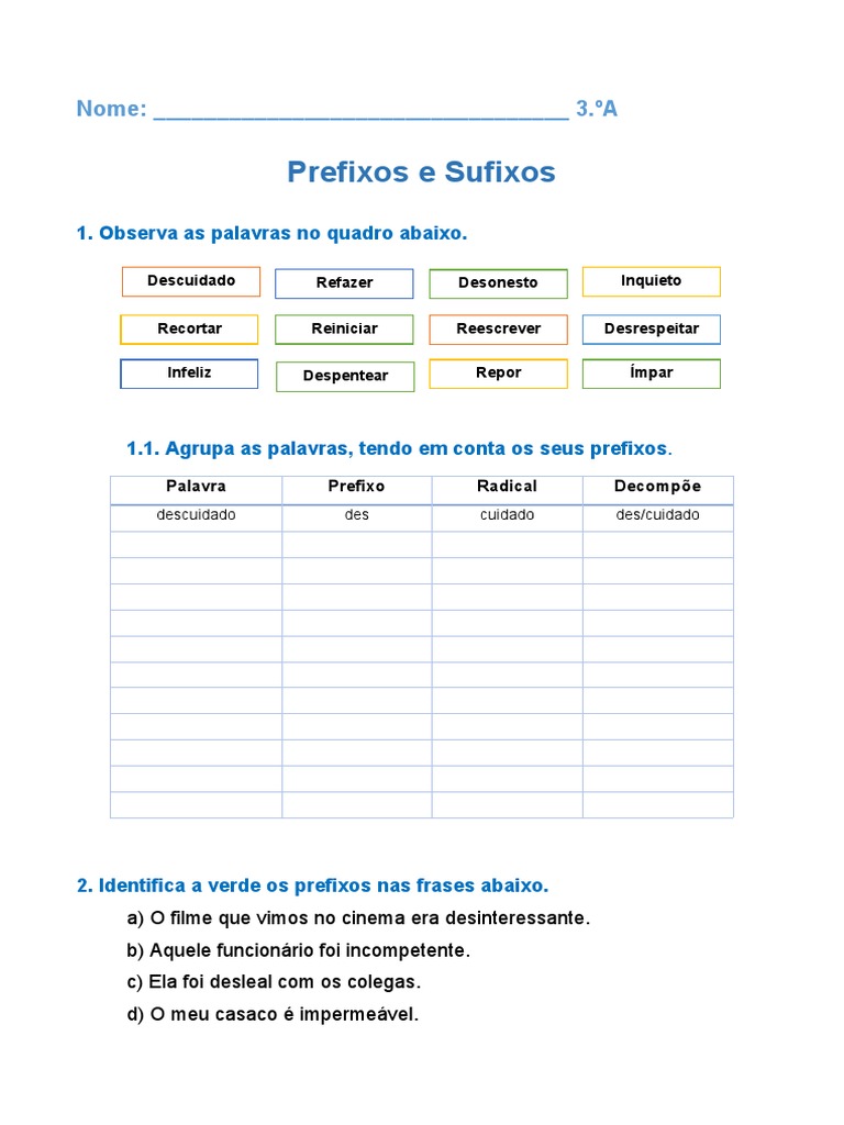 Ficha Afixos | PDF