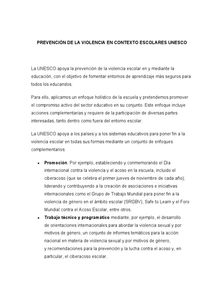 Prevención de la Violencia Escolar UNESCO | PDF | Violencia | Acoso ...