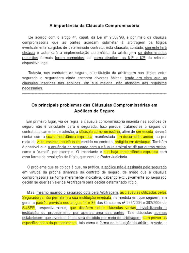 A Importância Da Cláusula Compromissória PDF Arbitragem Direito