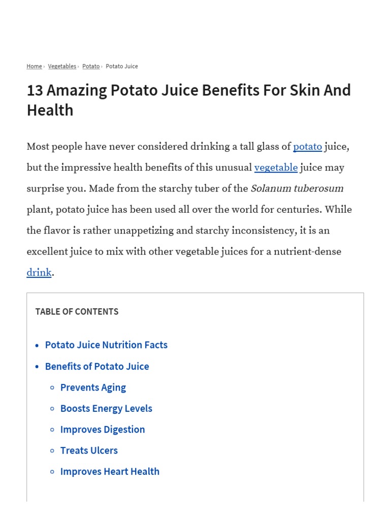 13 Amazing Potato Juice Benefits For Skin and Health Organic Facts