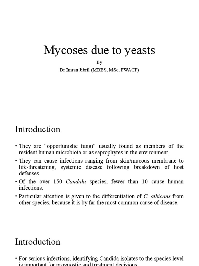 Mycoses Due To Yeasts PDF Candidiasis Candida (Fungus)