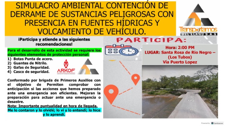 Simulacro Ambiental Contención de Derrame de Sustancias Peligrosas | PDF