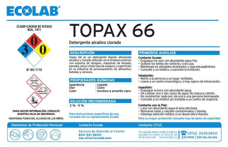 Detergente Alcalino Topax 66 | PDF | Agua | Sustancias químicas